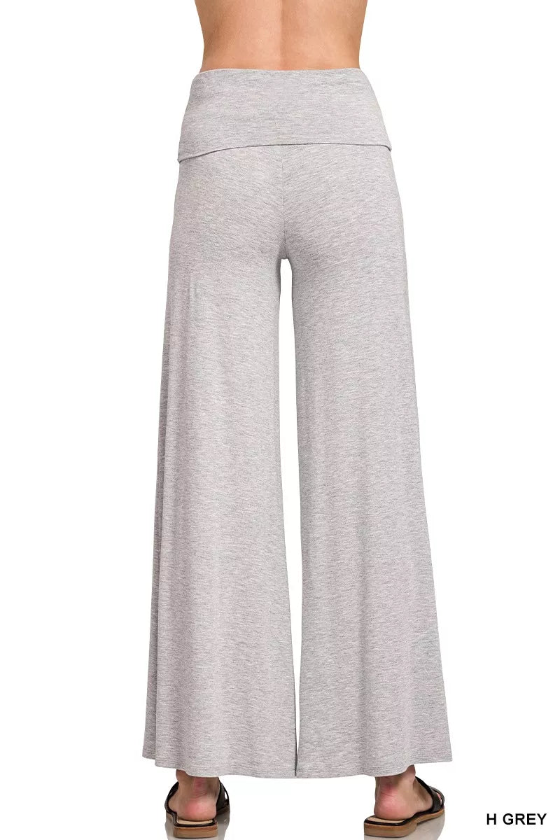 Zenana Fold Over Waist Comfy Wide Leg Pants