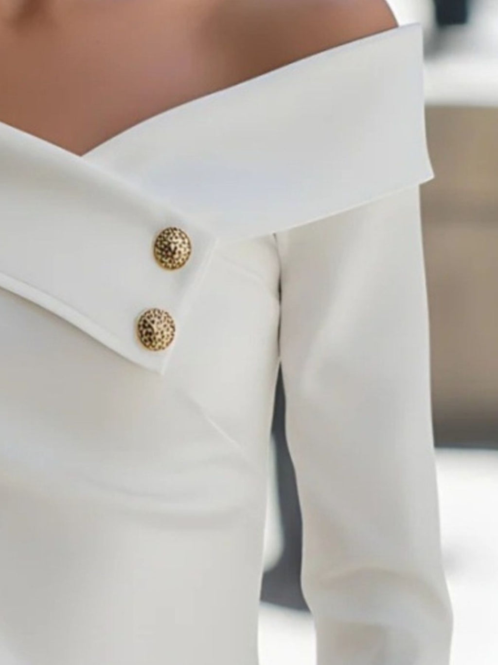 Off-Shoulder Button Decor Blouse