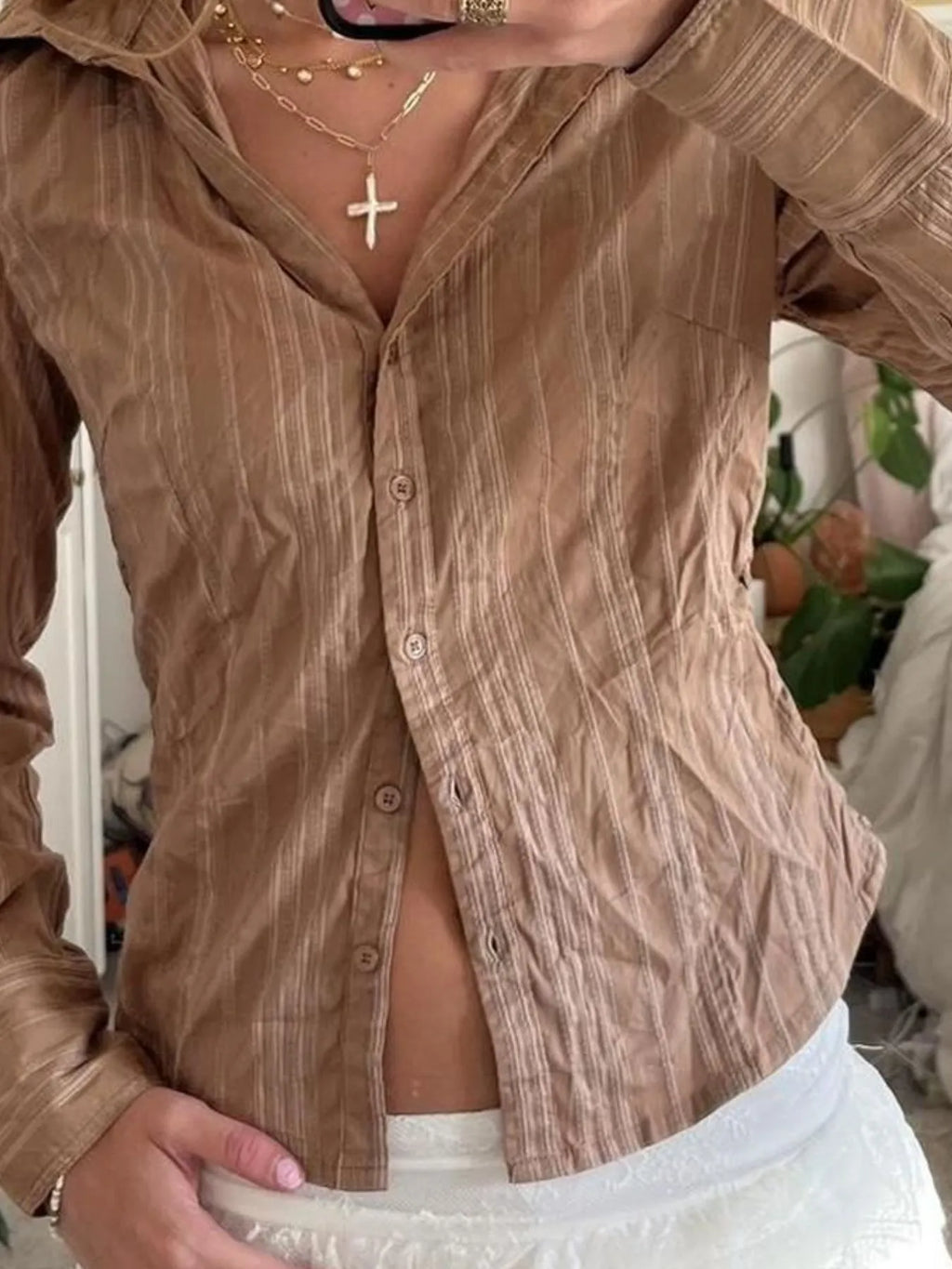 Printed Button-Down Long Sleeve Shirt