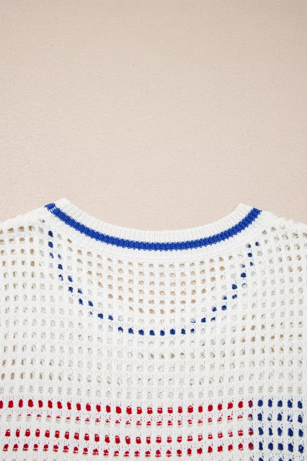 USA Flag Eyelet Knitted Cap Sleeve Sweater Top