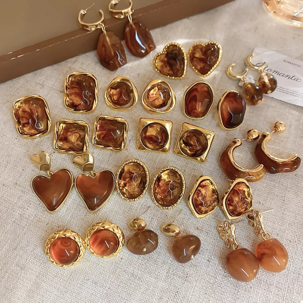 18K Gold-Plated Alloy Resin Geometric Earrings