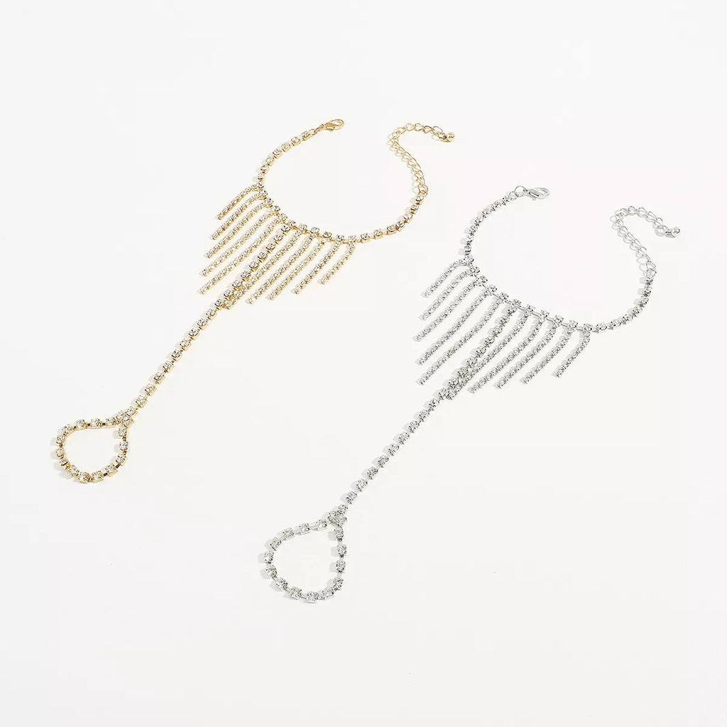 Rhinestone Fringe Hand Chain Bracelet