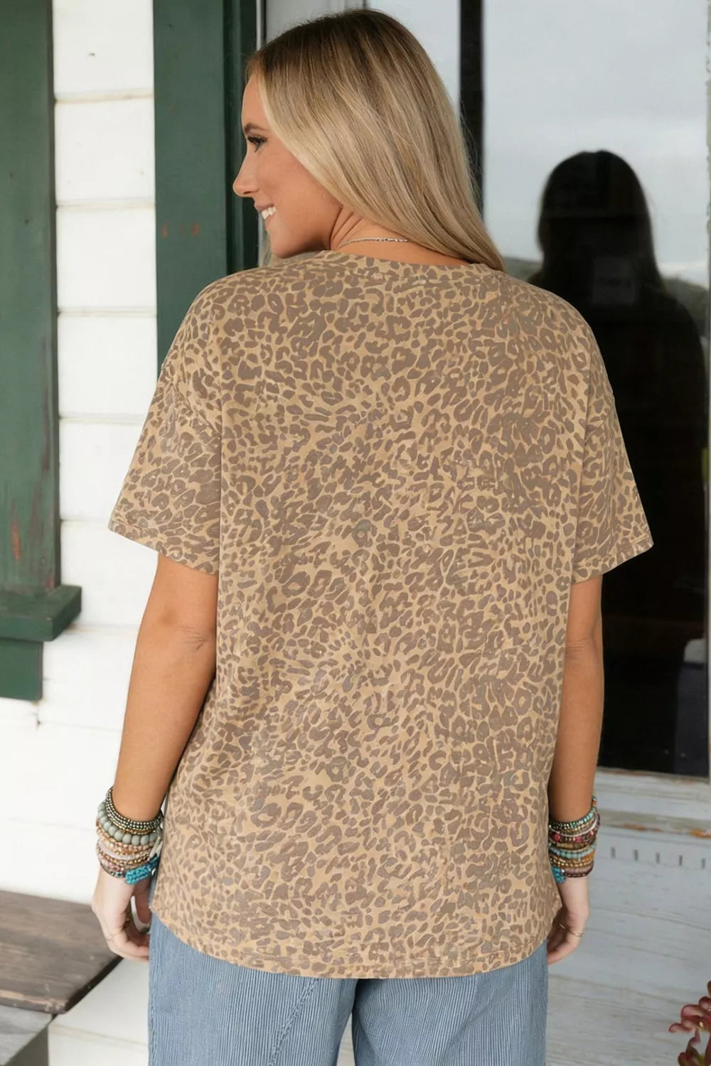 Leopard Print Star Studded Casual T-Shirt