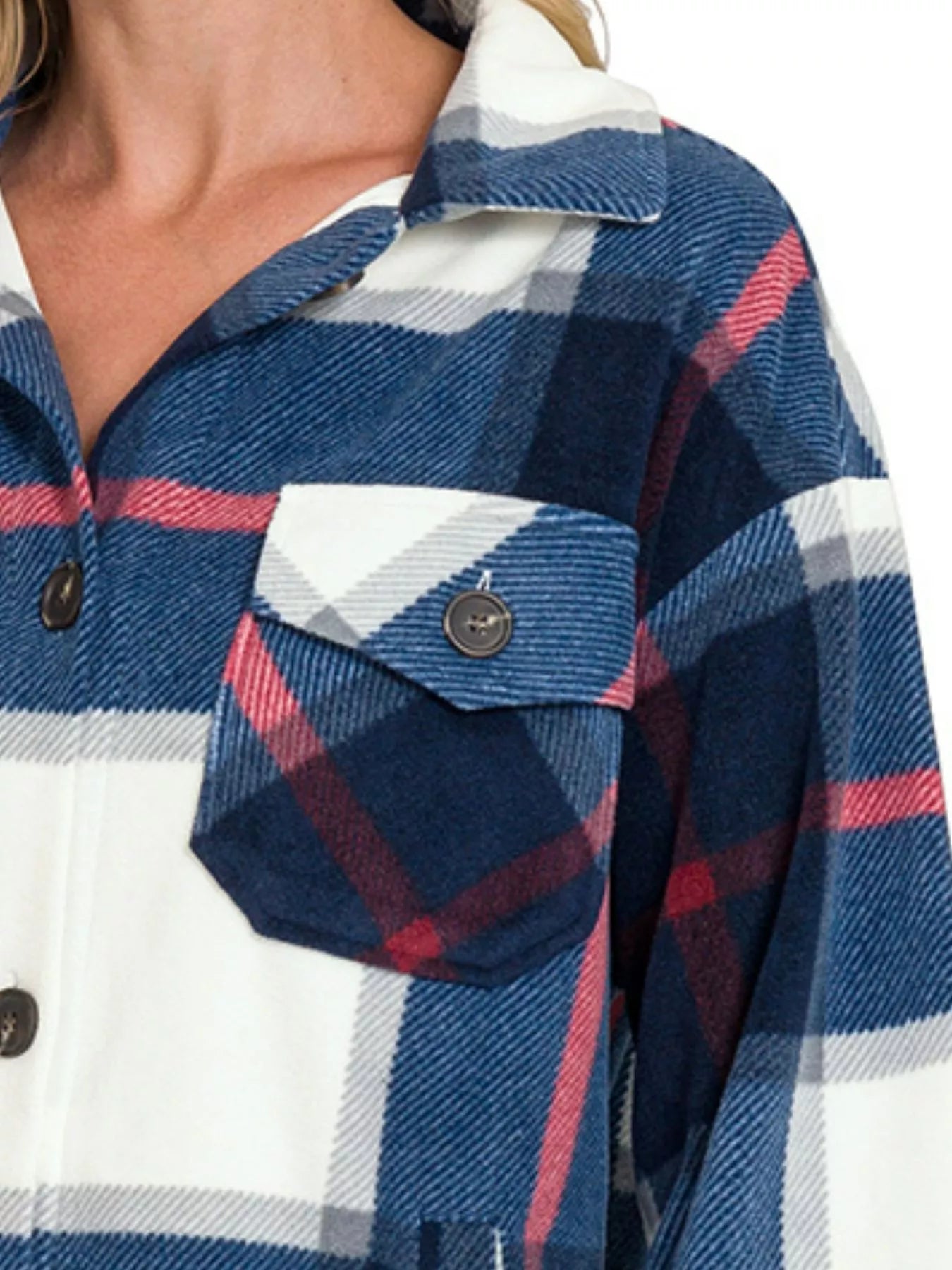 Zenana Oversized Plaid Fleece Shacket