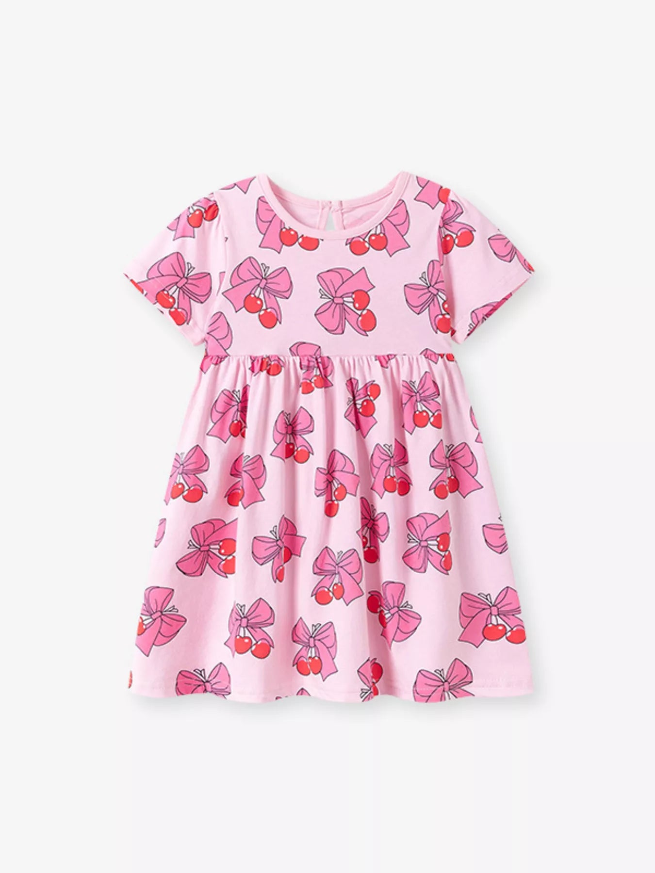 Children's Cherry Bowknot Print Ruffle Hem Dress