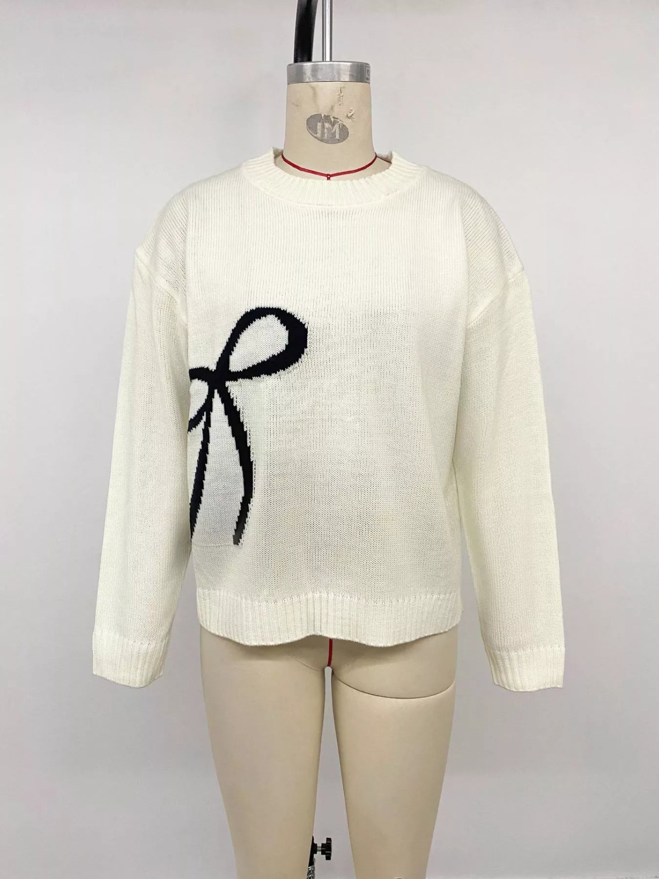 Bow Graphic Round Neck Sweater
