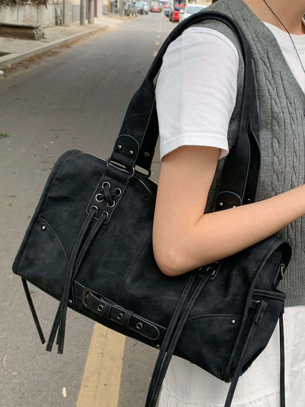 Lace Up Shoulder Bag