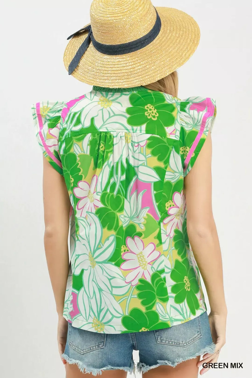 Umgee Bold Floral Flutter Sleeve Top