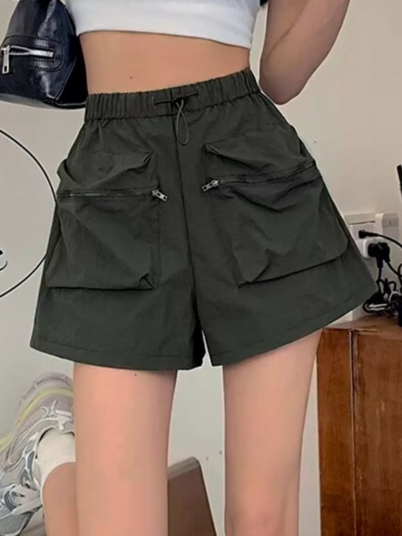 High Waist Cargo Shorts with Pockets