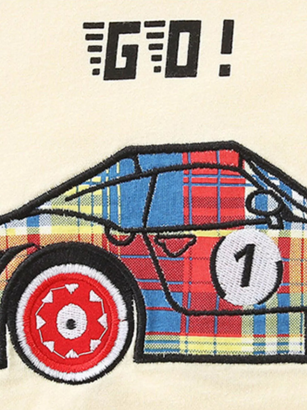 Children's Racing Car Print T-Shirt and Plaid Shorts Set