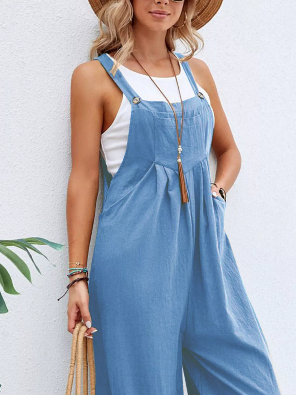 Full Size Casual Wide-Leg Overalls with Pockets Plus Size