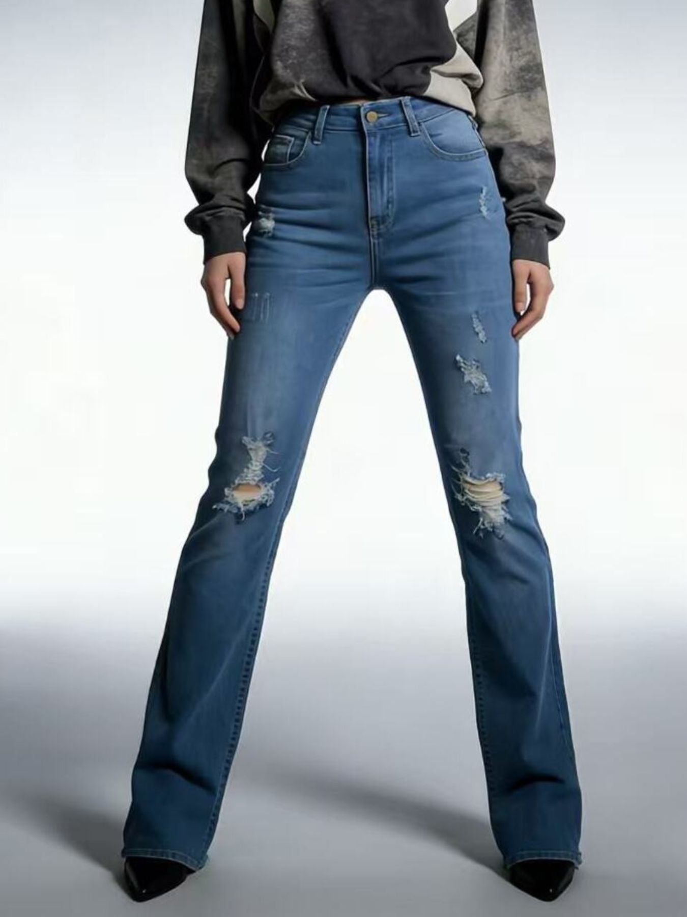 High-Waisted Distressed Jeans
