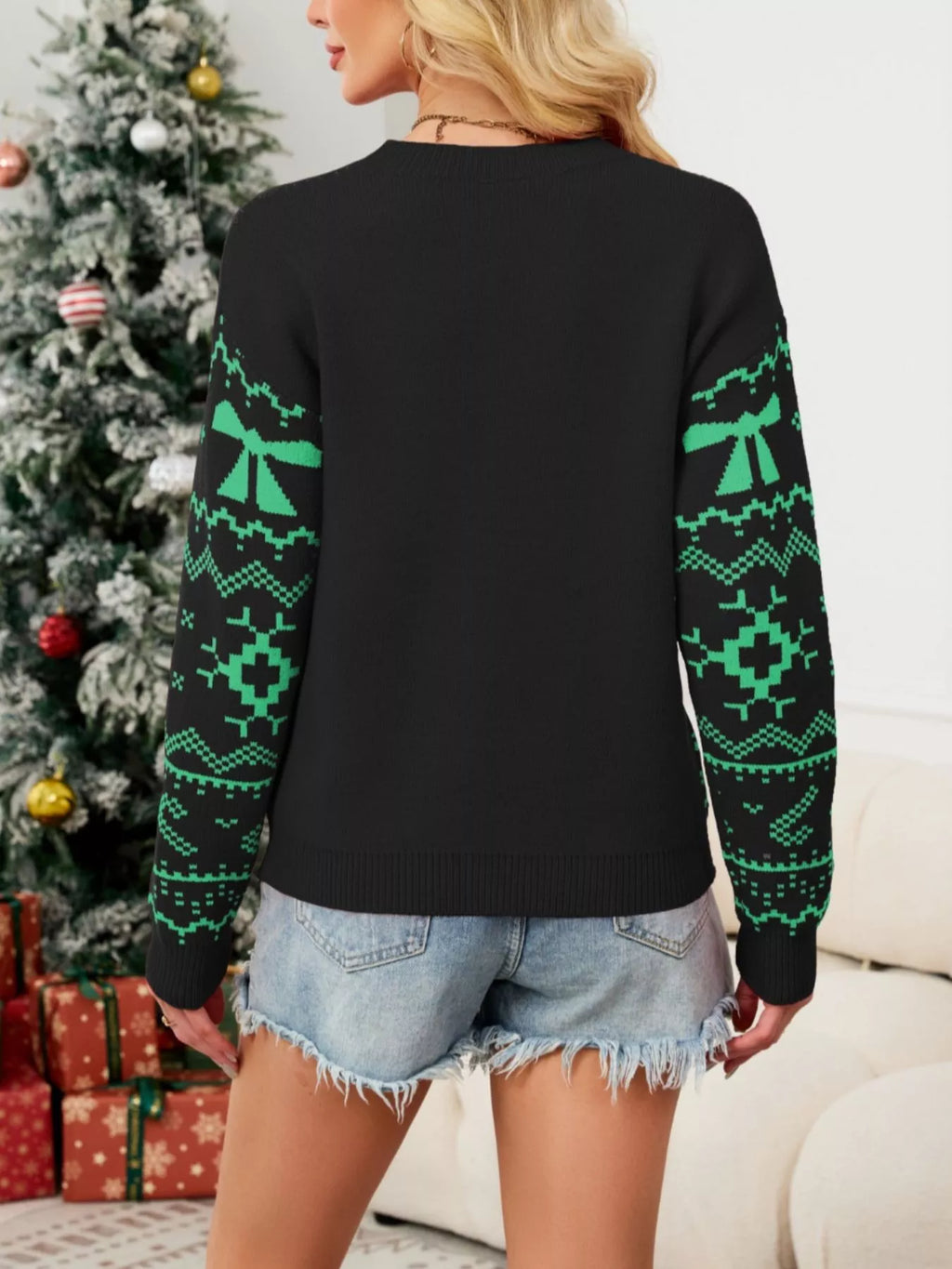Christmas Bow Round Neck Sweater