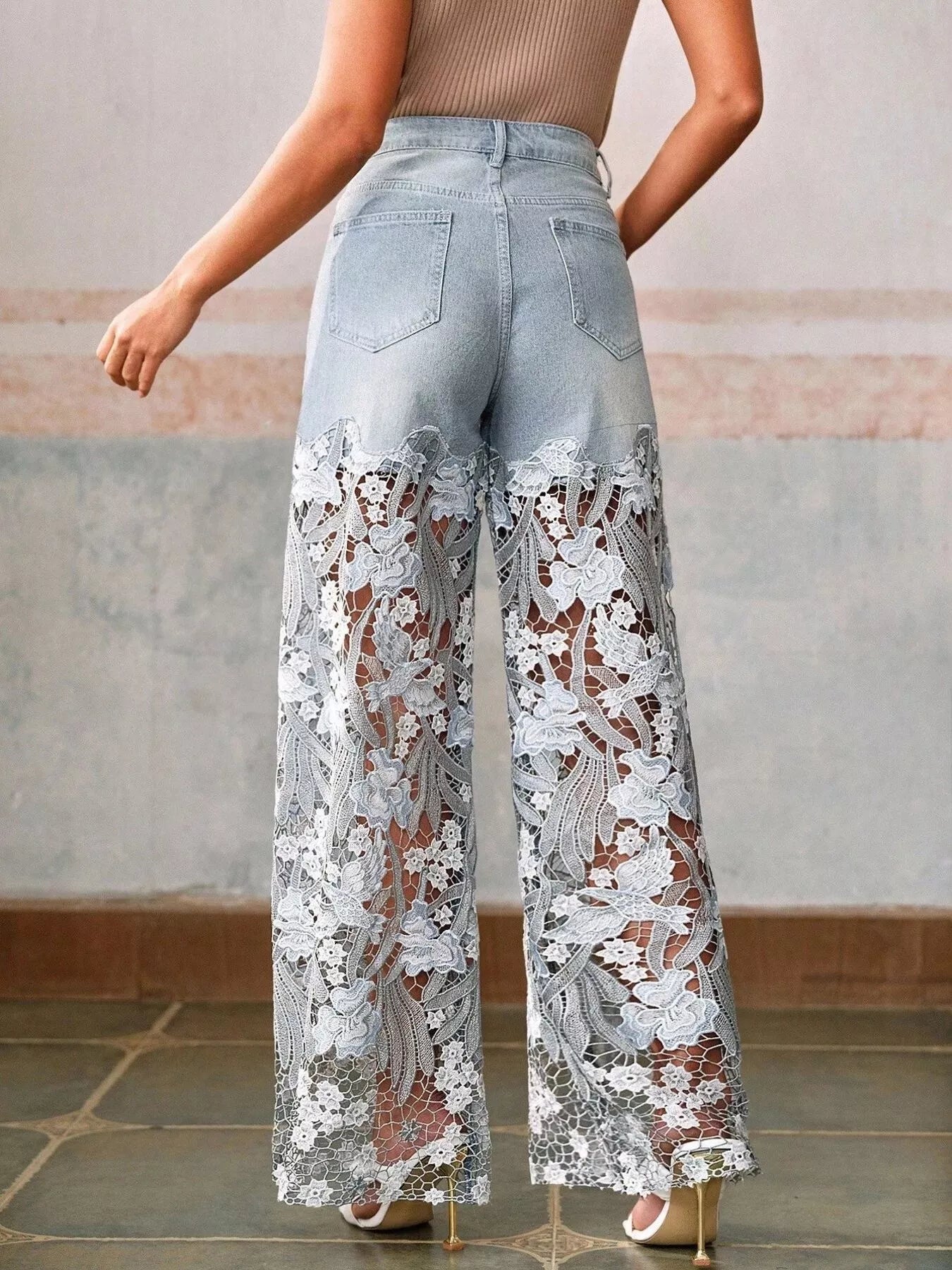 Lace Wide-Leg Jeans