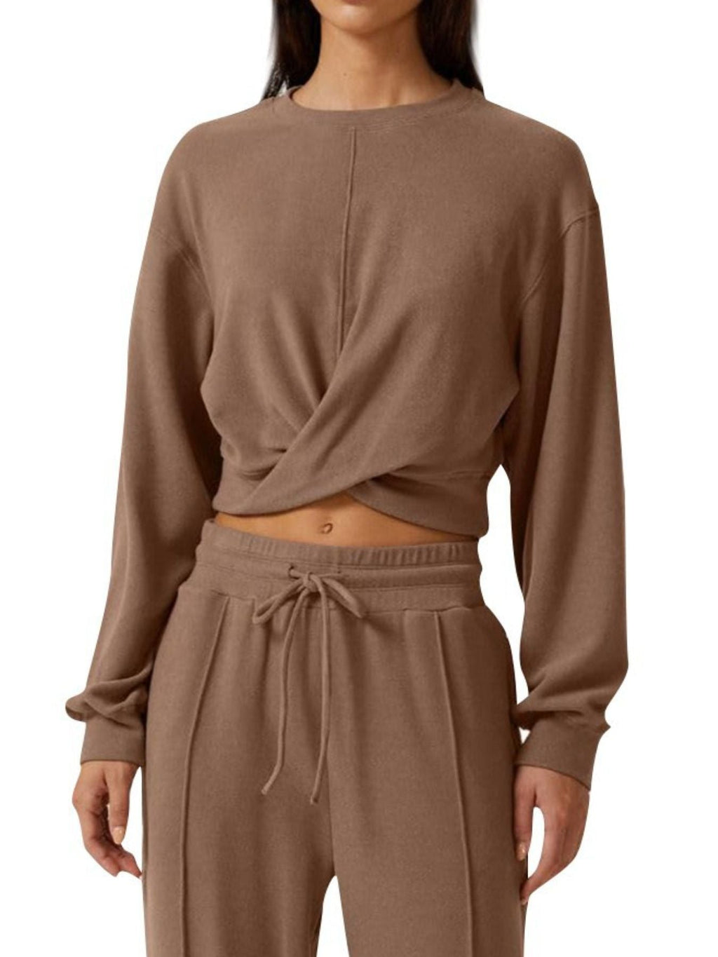 Twist-Front Long Sleeve Top and Pants Set
