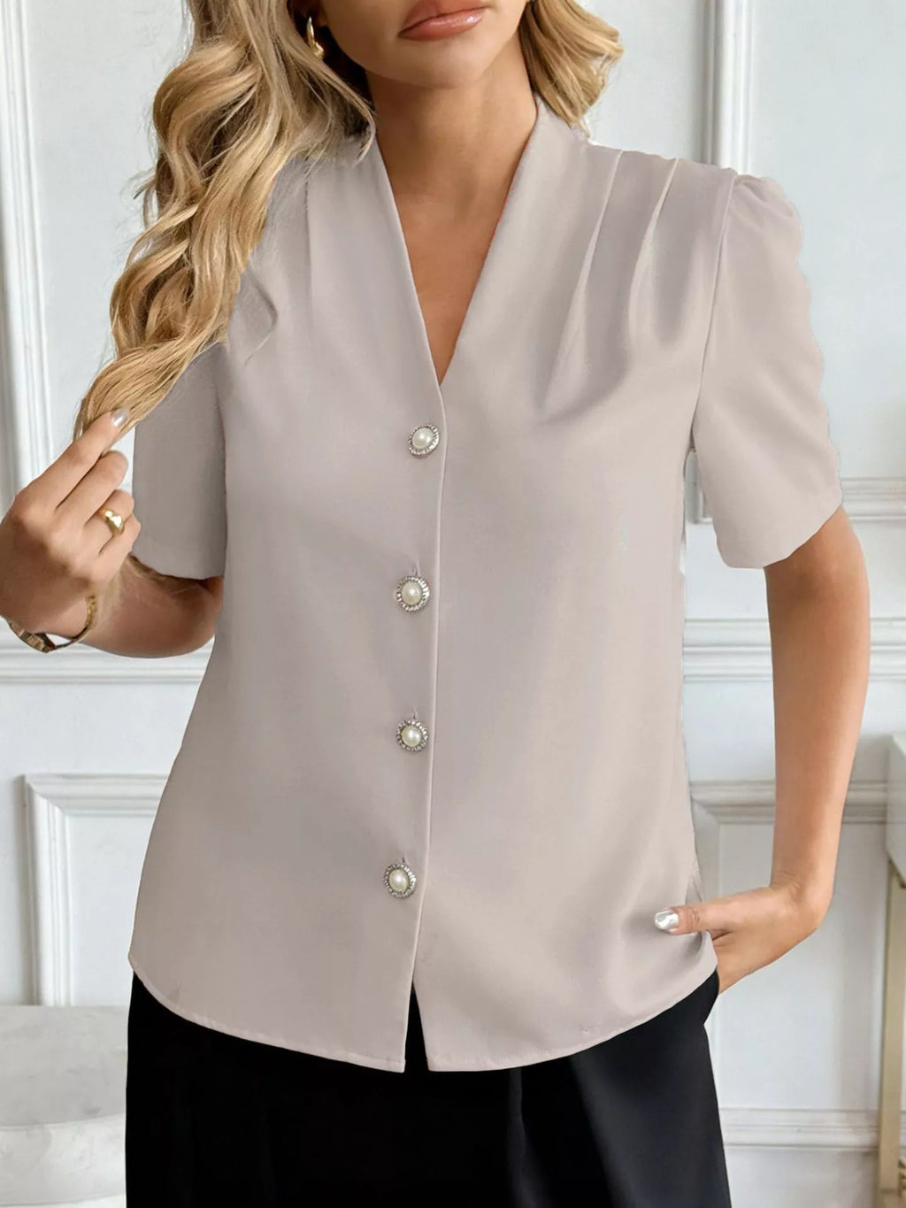 V-Neck Button-Down Shirt