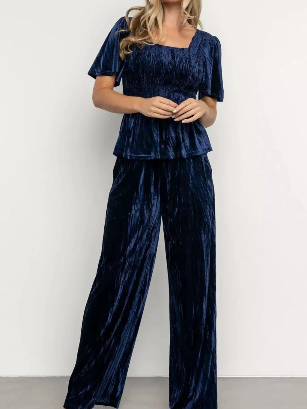 Velvet Top and Wide-Leg Pants Set