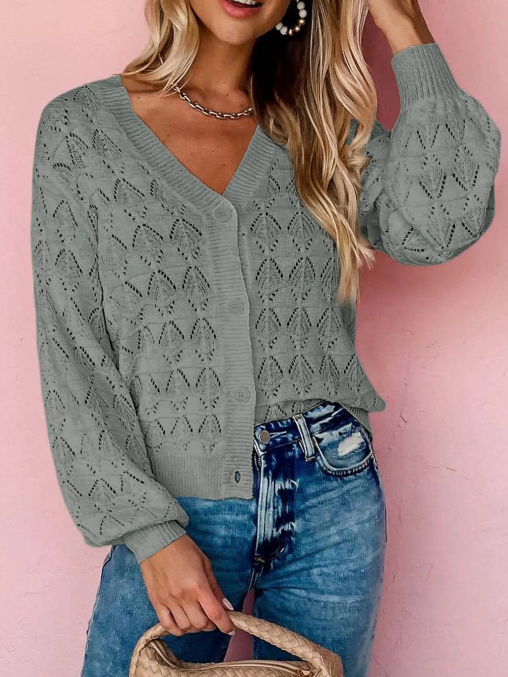 Openwork Button Up Cardigan