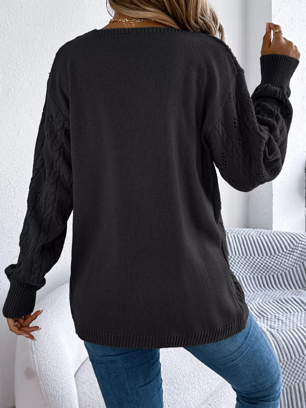 Openwork Open Front Long Sleeve Cardigan