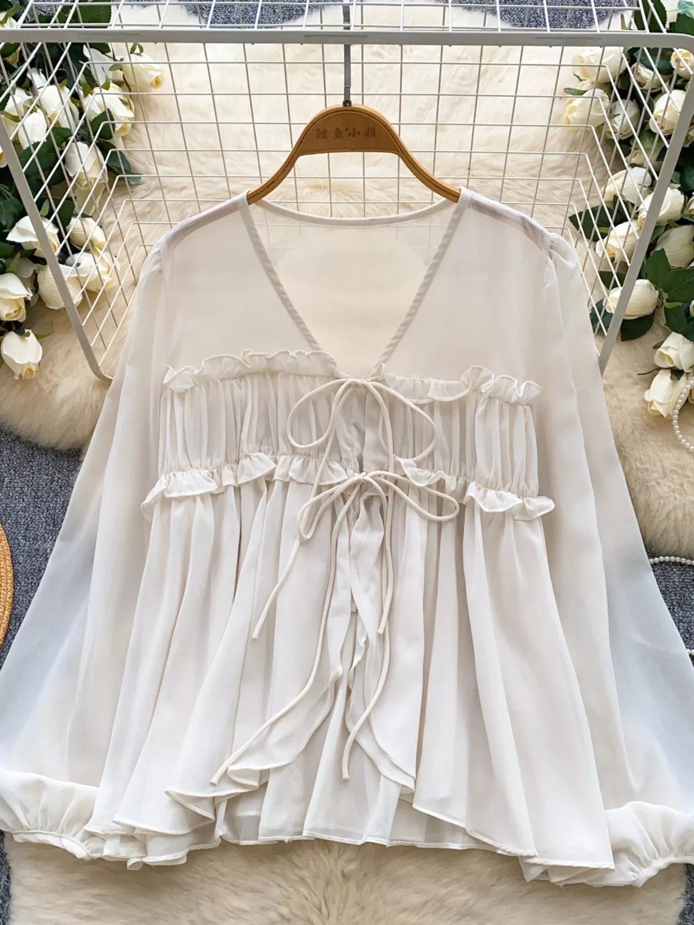 Ruffle Tie-Front Chiffon Blouse