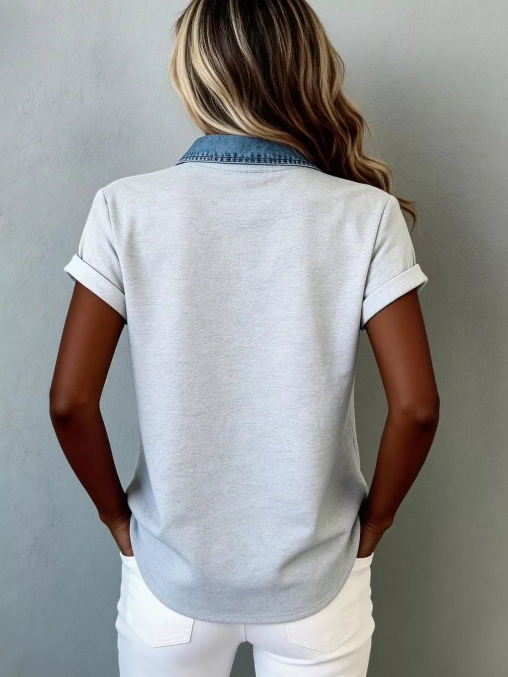 Denim Trim Short Sleeve Shirt