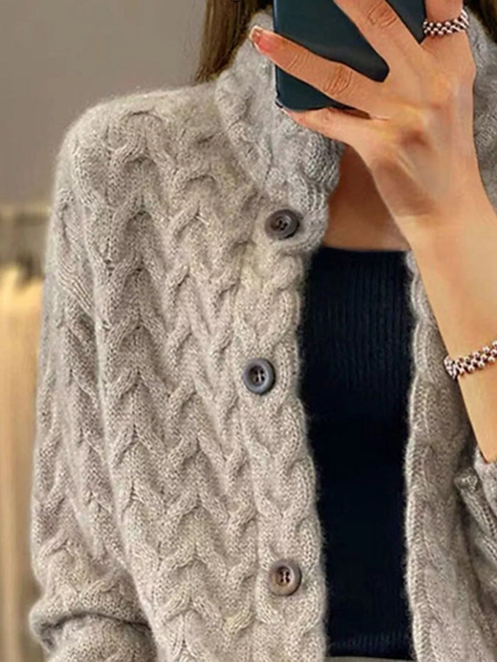 Textured Knit Button-Down Cardigan