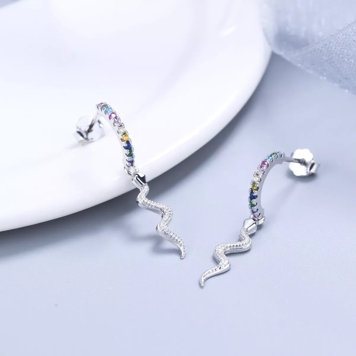 925 Sterling Silver Rainbow Zircon Geometric Earrings