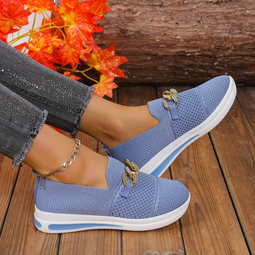 Chain Detail Round Toe Slip-Ons