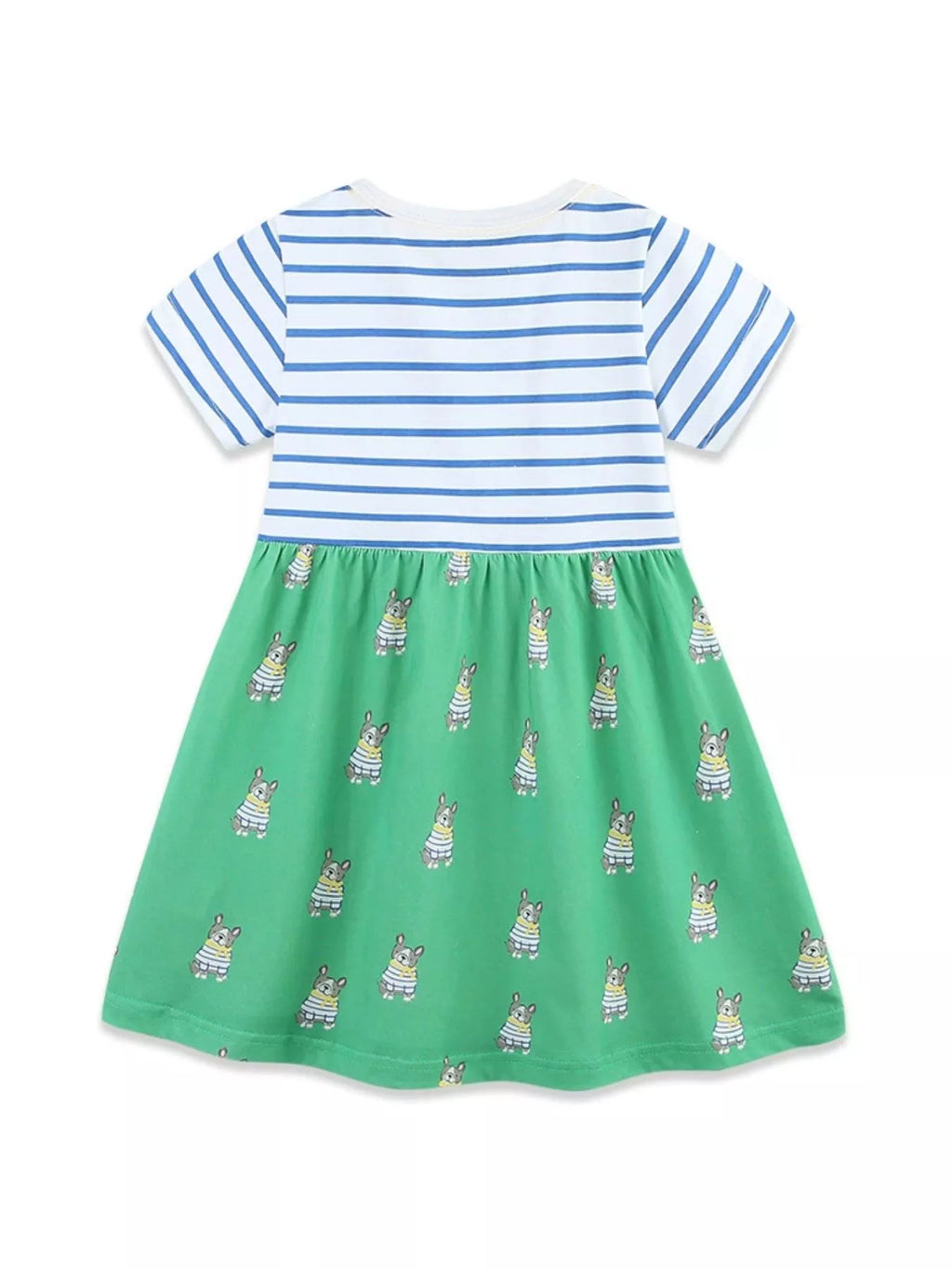 Children's Striped Dog Print Short Sleeve Dress