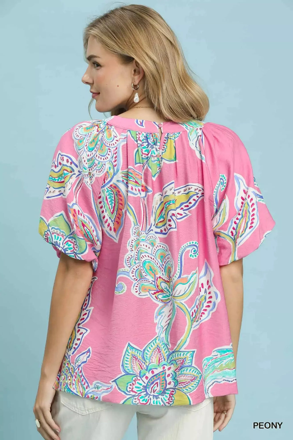 Umgee Paisley Print Puff Sleeve Top