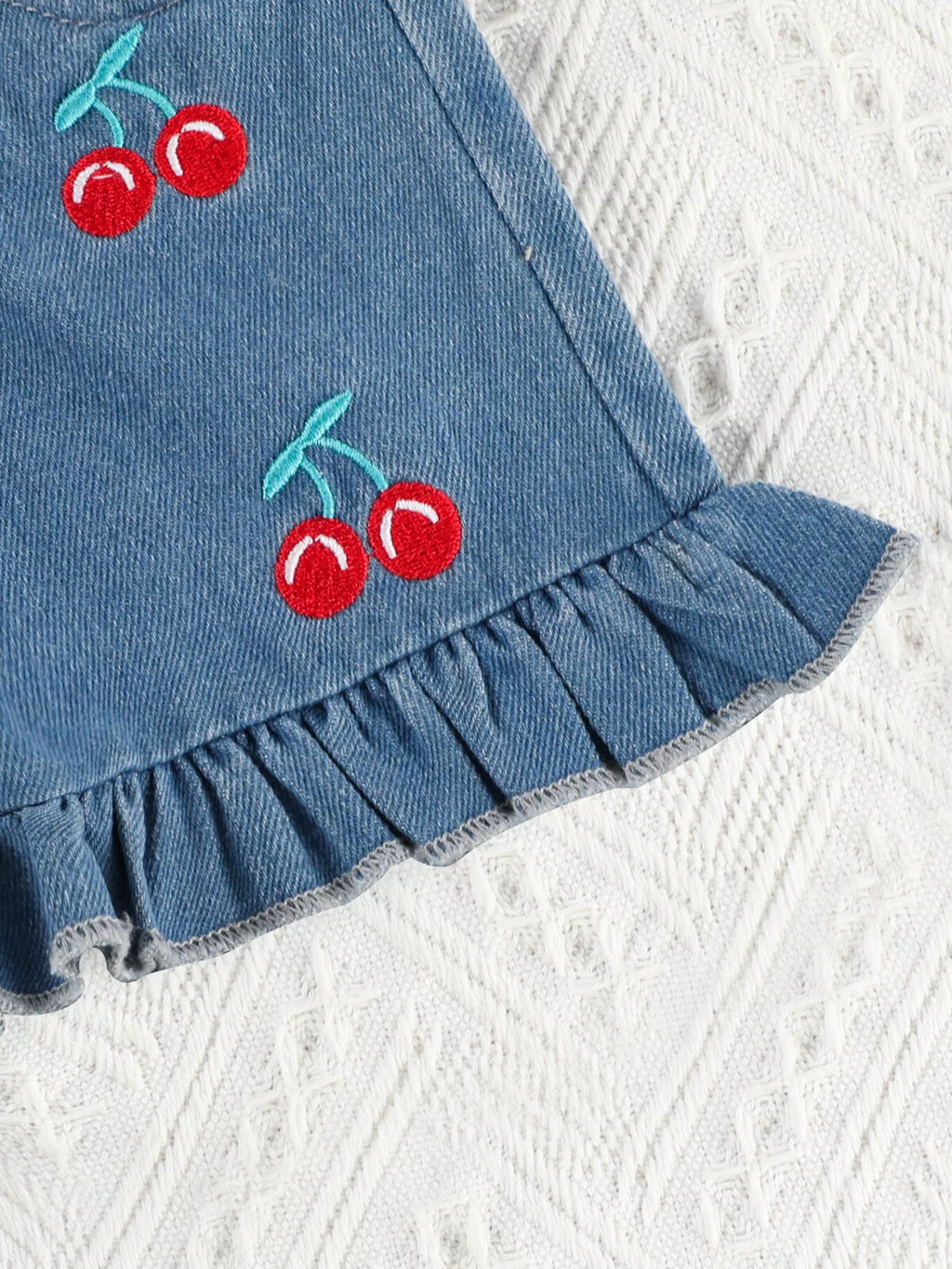 Children's Ruffle Trim Top & Denim Shorts Set