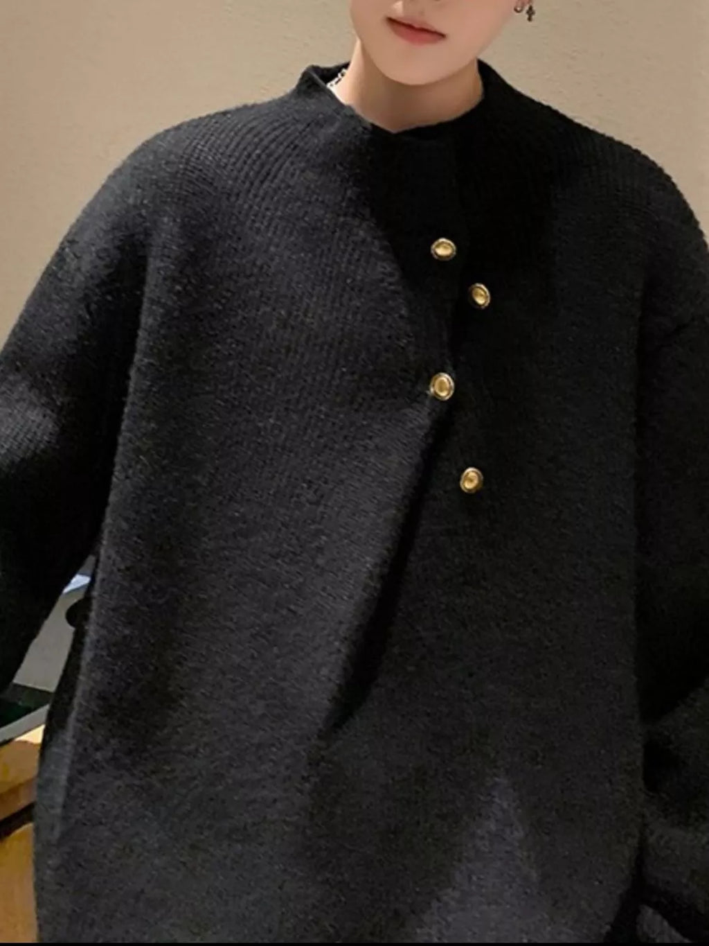 Men's Button-Accent Knitted Sweater