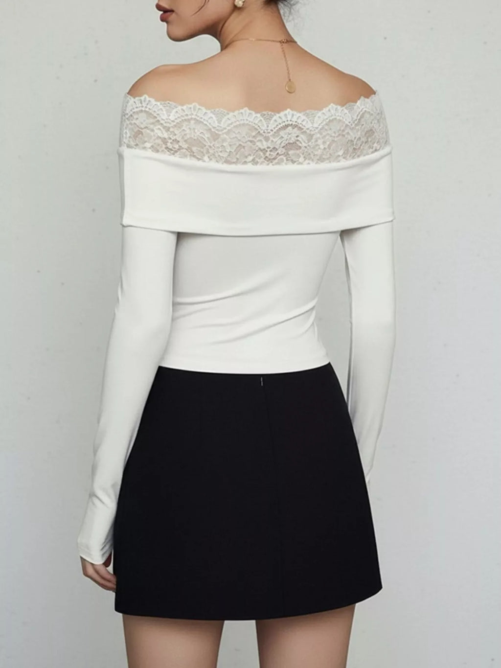 Lace Detail Off-Shoulder Long Sleeve Bodysuit