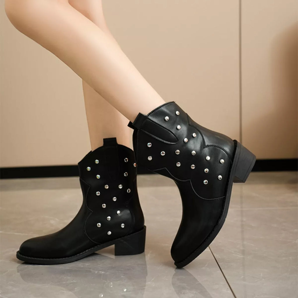 Studded Western Ankle Boots