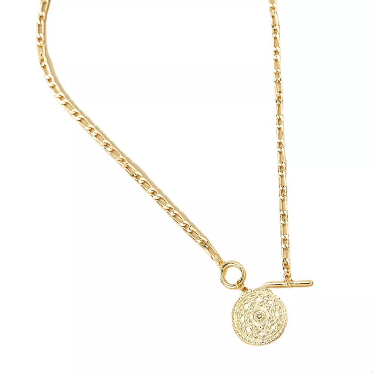 Chain Link Necklace with Vintage Coin Pendant