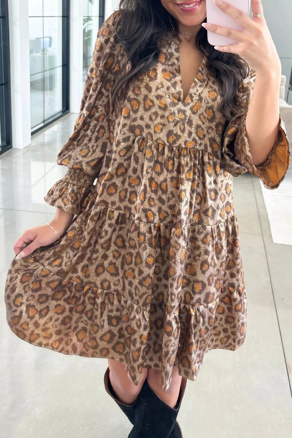 Tiered Leopard Print Mini Dress