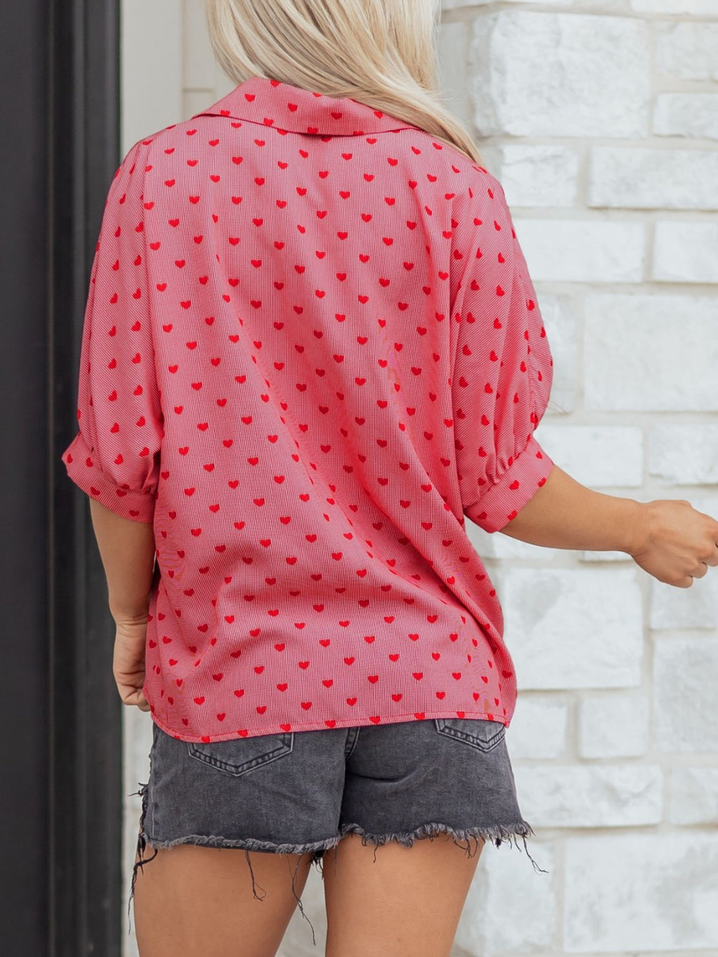 Heart Print Button-Down Shirt