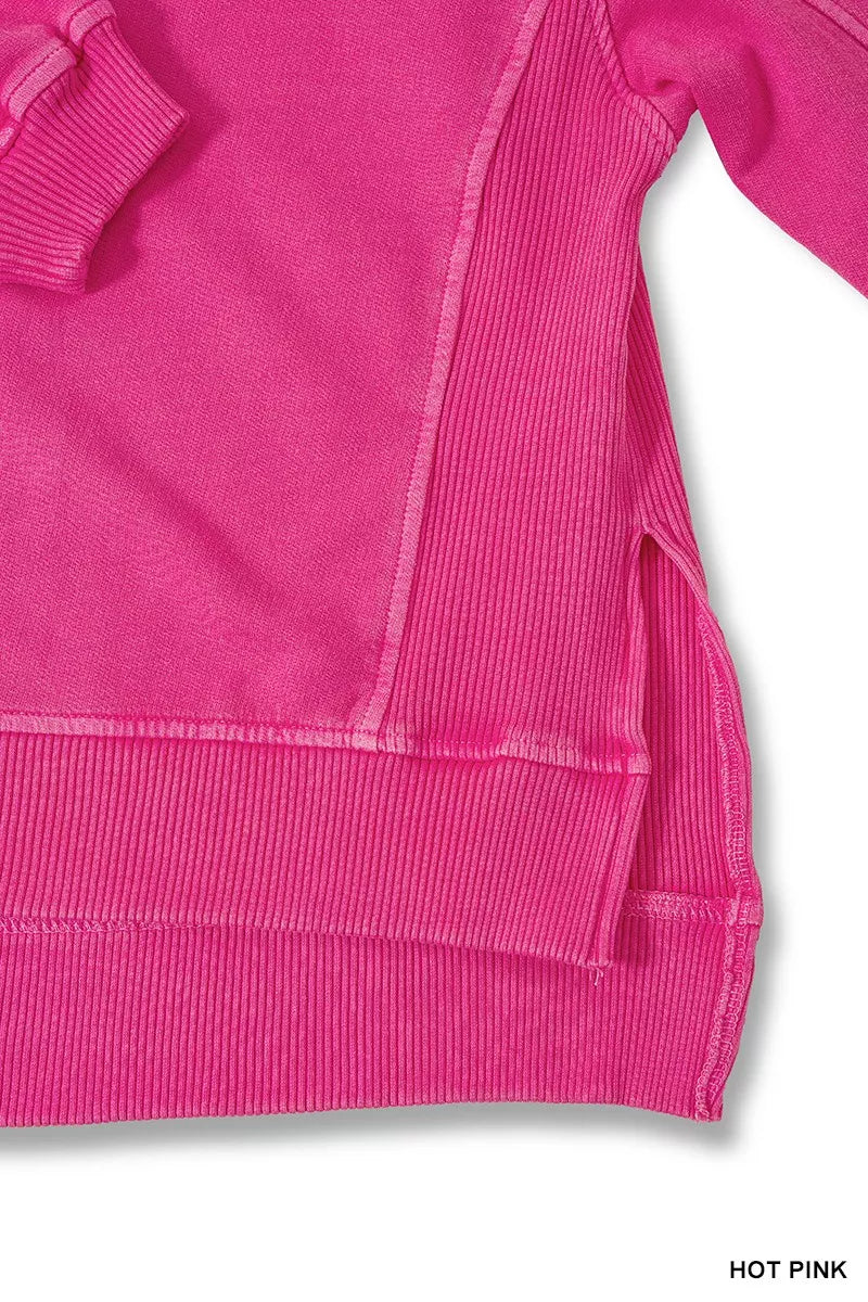 Zenana Full Size French Terry Pigment Dye & Enzyme Washing Pullover Plus Size