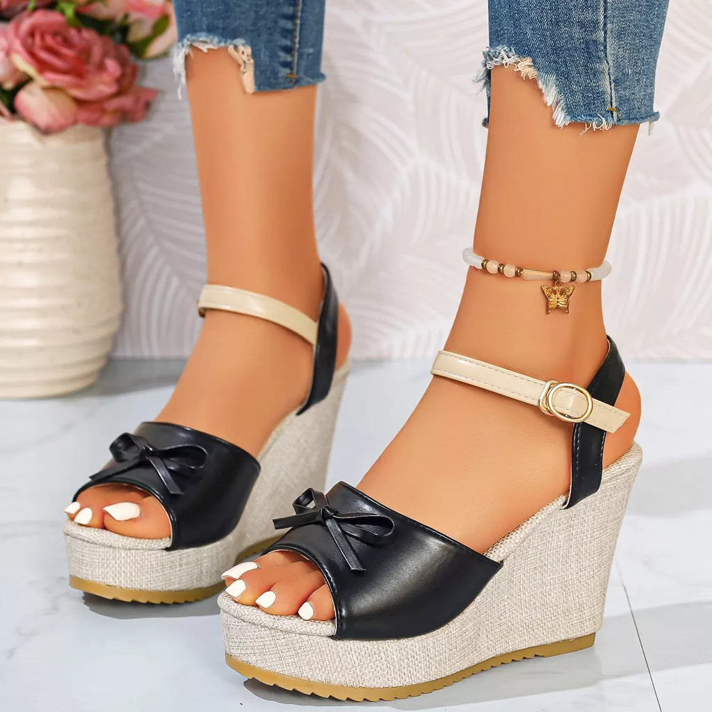 Bow Peep Toe Wedge Sandals