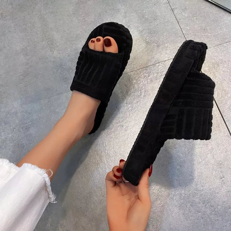 Open-Toe Platform Slippers