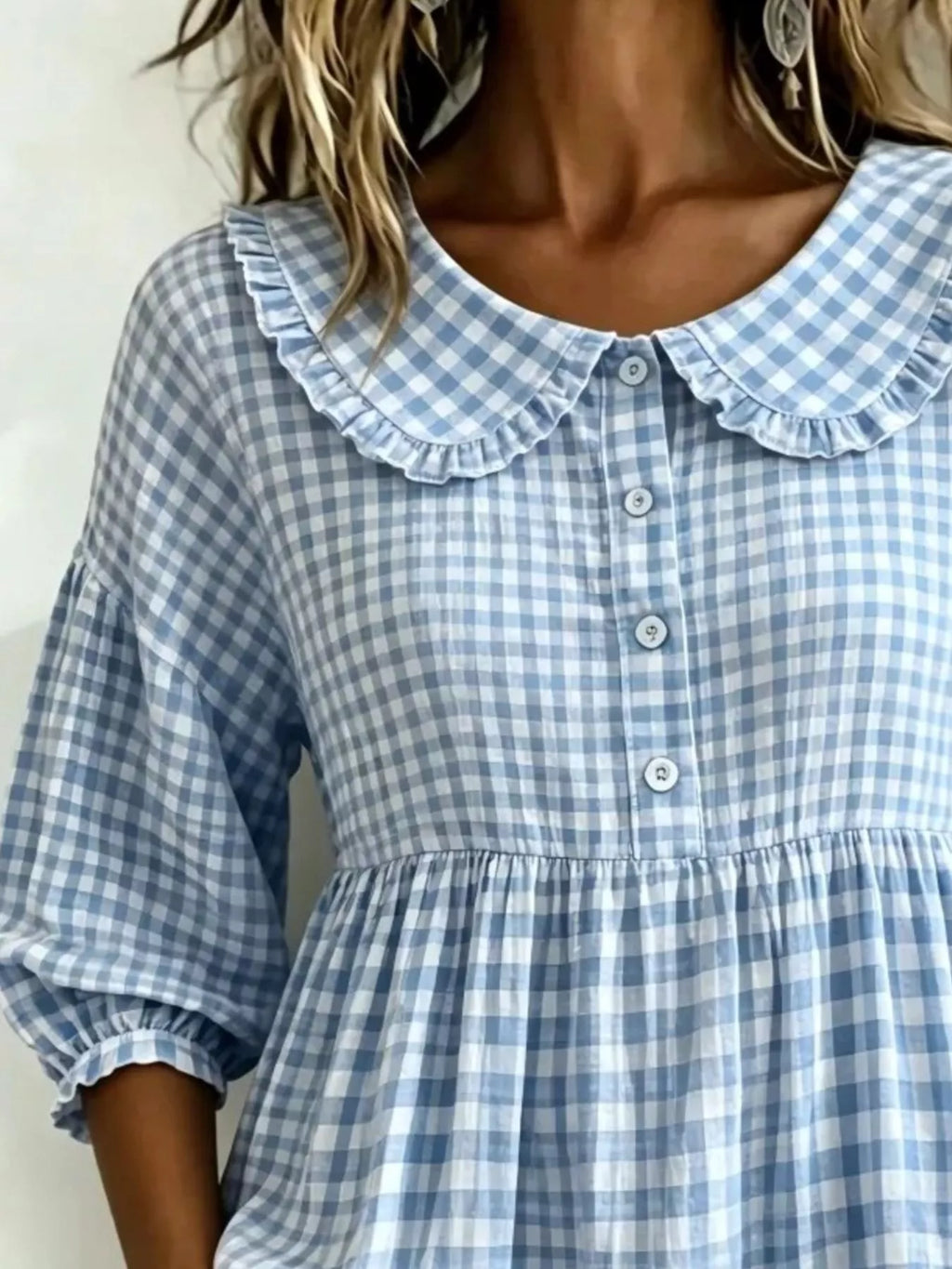 Full Size Gingham Peter Pan Collar Blouse Plus Size