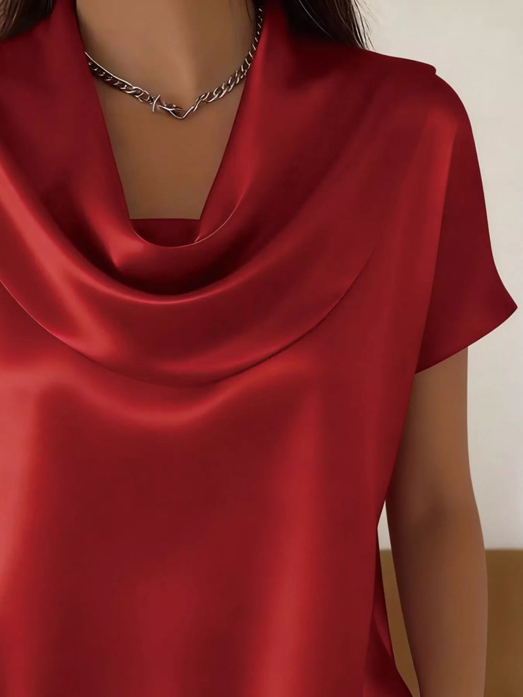Cowl Neck Short Sleeve Blouse