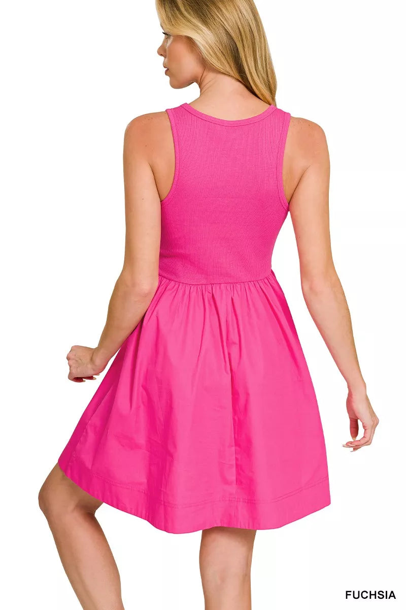 Zenana Combined Knit & Woven Midi Dress
