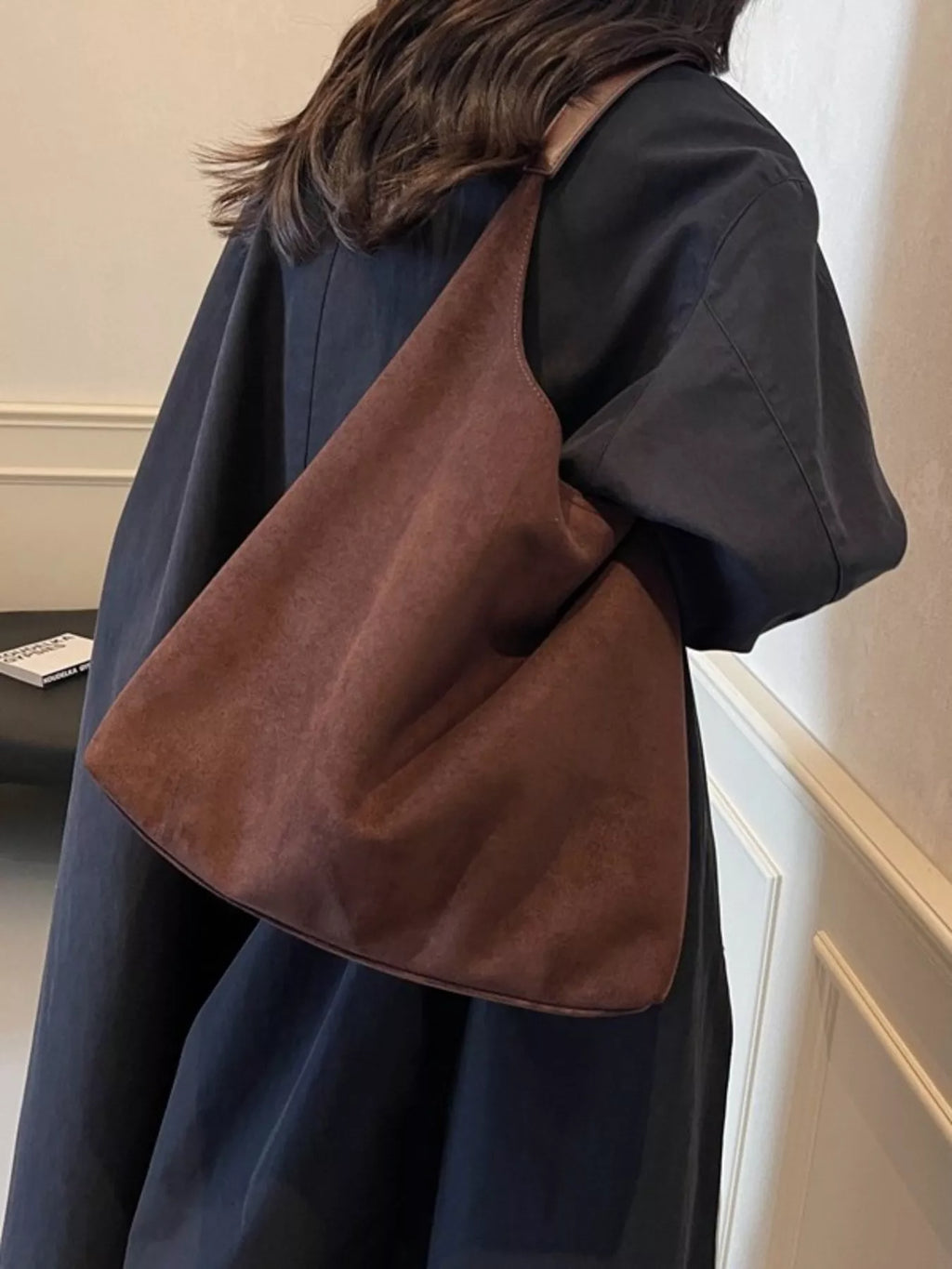Solid Color Suede Tote Bag