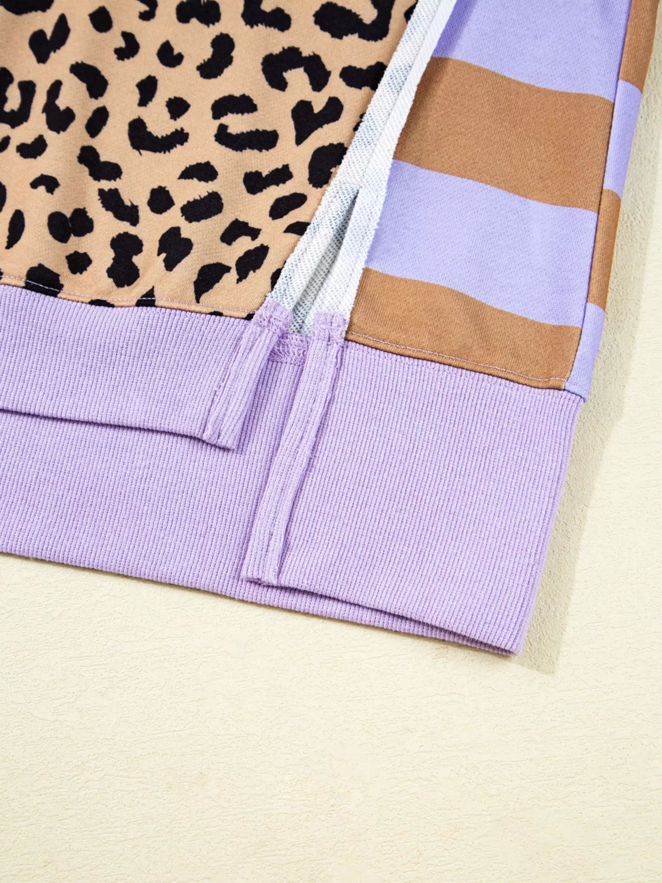 Stripe Color Block Patchwork Leopard Casual Sweatshirt with Slits