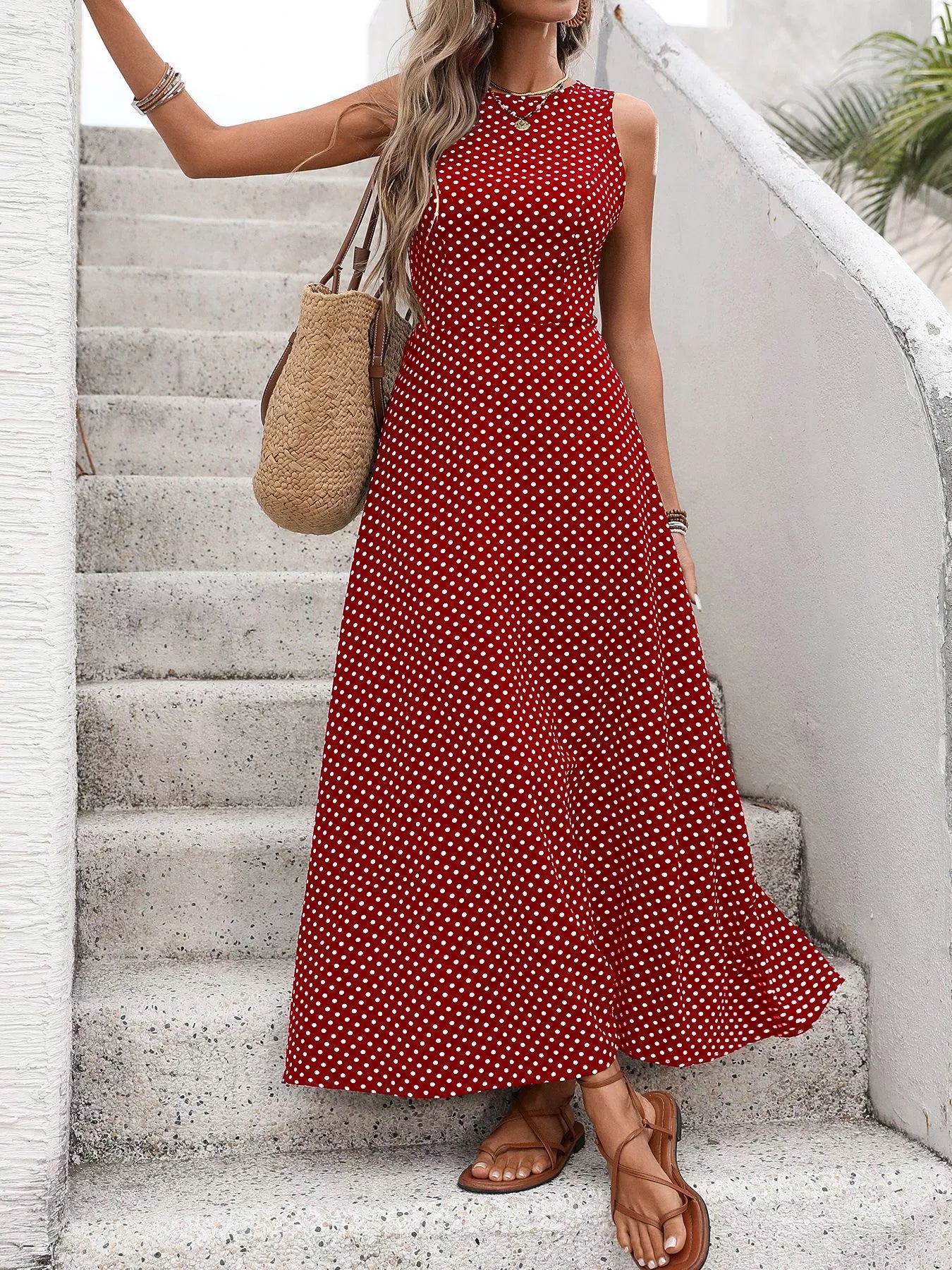 Sleeveless Polka Dot Maxi Dress