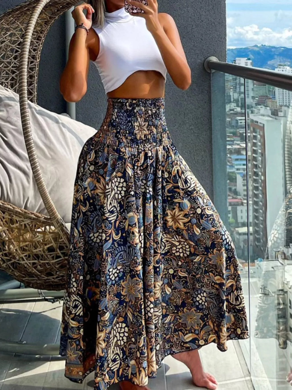 Printed Wide-Leg Pants