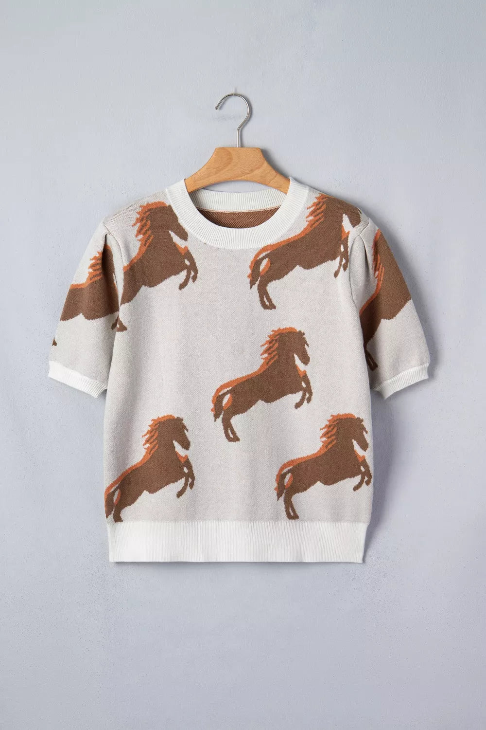 Western Horse Short Puff Sleeve Sweater