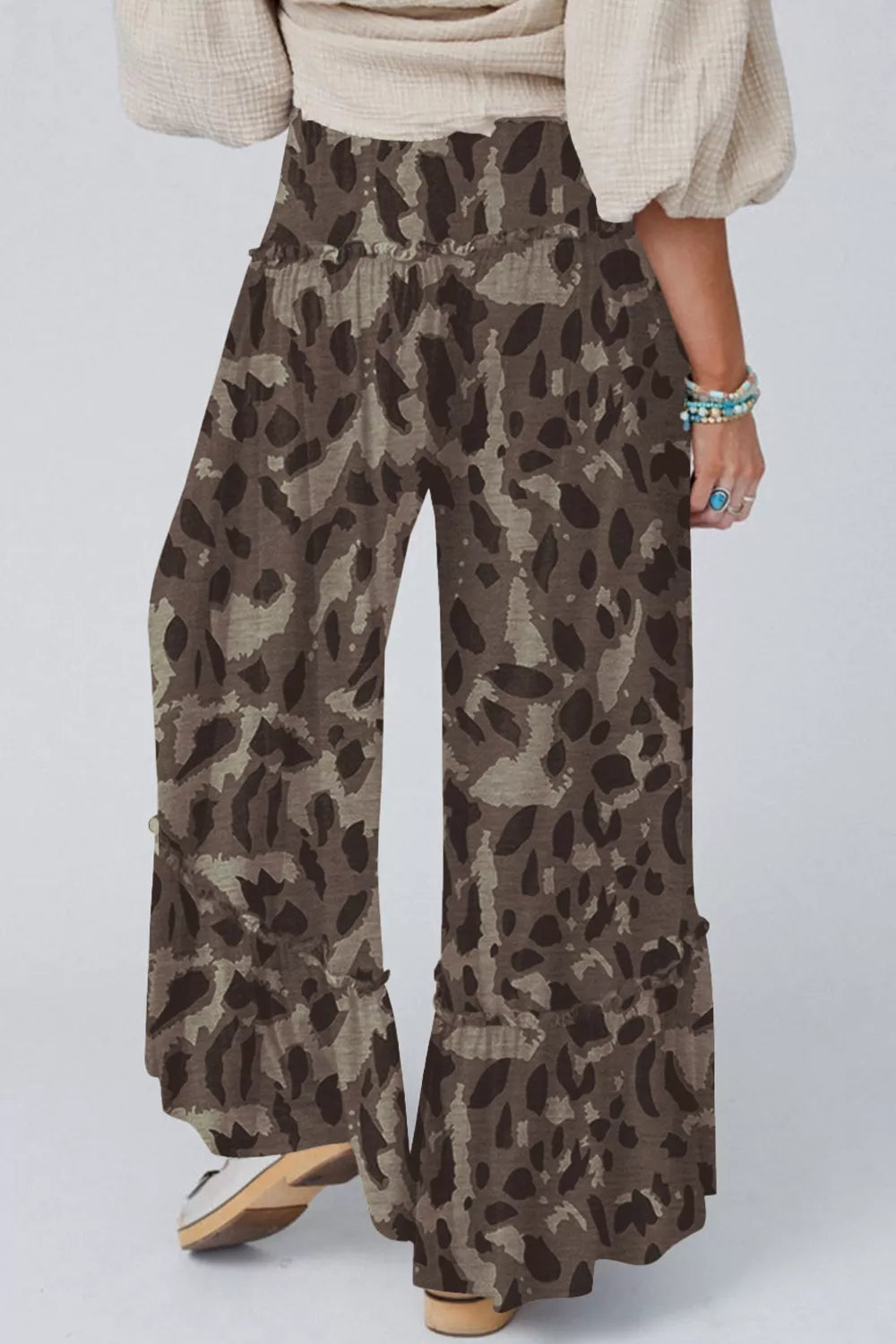 Camo Print Wide Leg Casual Pants