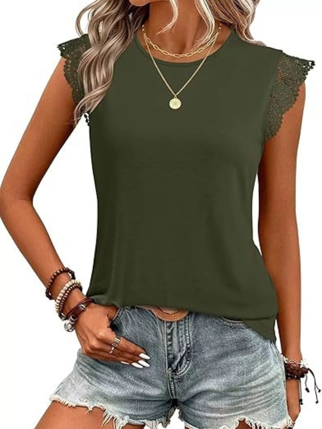 Lace Trim Round Neck Top